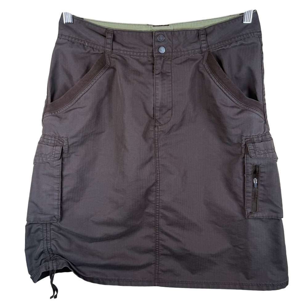 REI Cargo Skirt Women 12 Brown Herringbone Utility Hiking Mini Ruched Outdoors